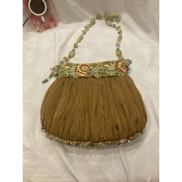 Mary Frances Beaded Silk Handbag Embroidered Birds Floral Gemstone Strap - Picture 11 of 11